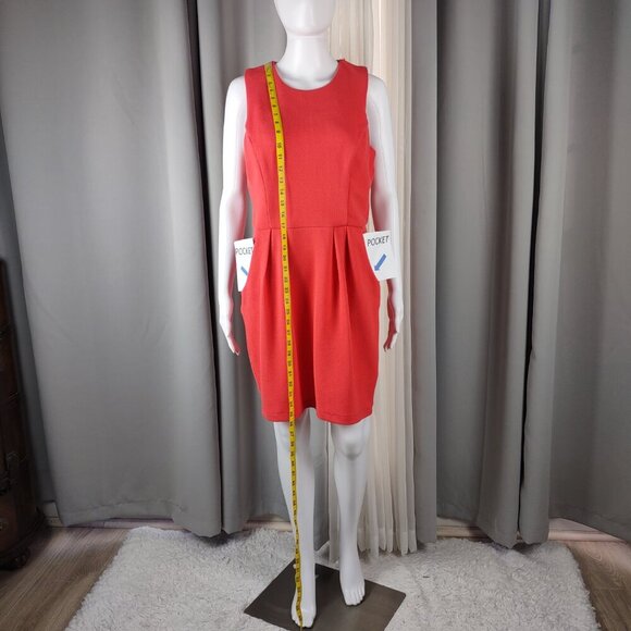 Bisou Bisou Textured Knit Coral Sleeveless Midi Dress w/ Pockets Size 10 - Picture 6 of 12